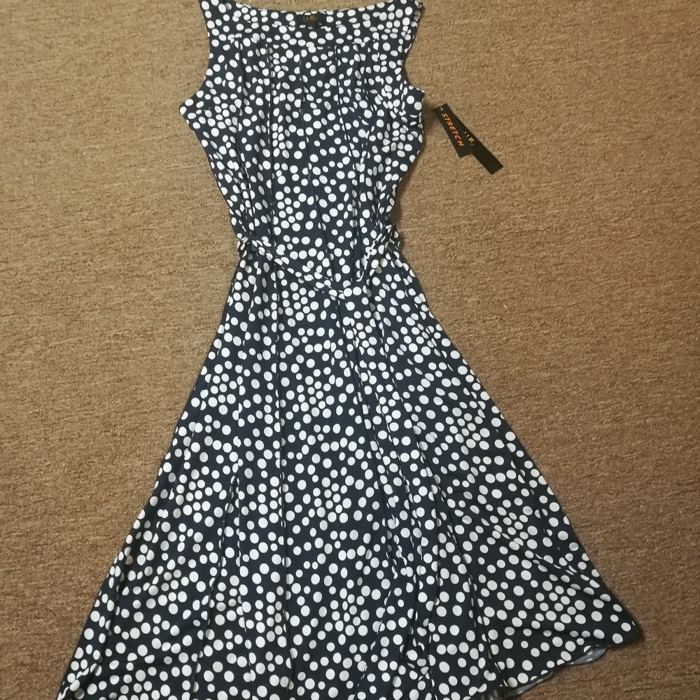Navy Blue with White Polka Dots Dress Size 12